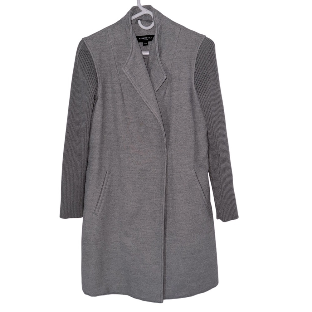 Kenneth Cole New York Grey Wool Blend Coat with Knit Sleeves